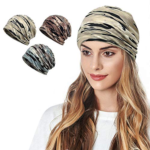 Ababalaya Womens Cotton Summer Beanie Chemo Headwear Sleep Cap - color: C-1393pack-open Top