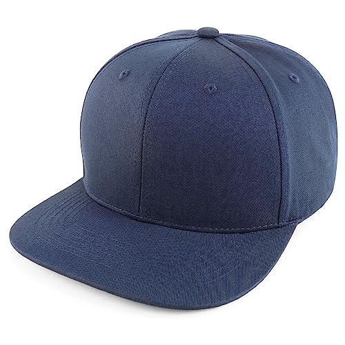 Trendy Apparel Shop Oversize XXL Cotton Structured 6 Panel Flat Bill Snapback Cap - color: Navy