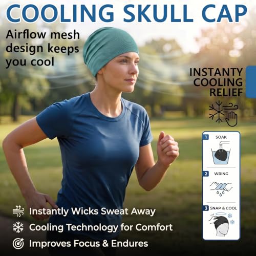 2 Pack Cooling Skull Cap for Men Women, 3D Mesh Sweat Wicking Beanie - color: Black+green