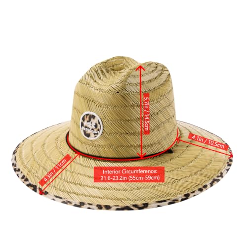 BASSDASH UPF 50+ Wide Brim Lifeguard Straw Hat for Beach Fishing Outdoor - color: Leopard