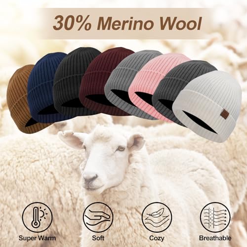 ZTL Merino Wool Beanie Hat for Men Women, Thick Warm Fleece Lined Knit Winter Hats Cuffed Beanie Stocking Hat Ski Skull Cap - color: Brown