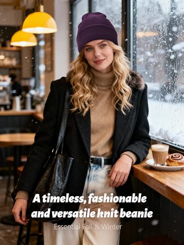 Satin Lined Beanie for Women Men, Cotton Knit Winter Beanies Hat - color: Purple