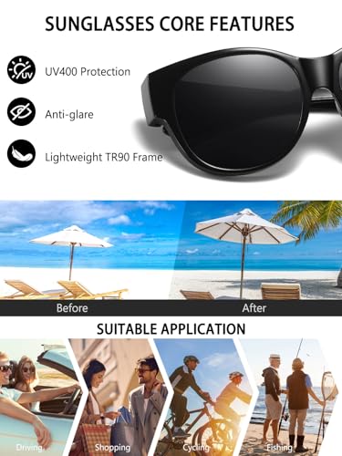 Wzerry Polarized Fit Over Glasses Sunglasses for Women Cat Eye UV400 - color: A01 L Size Black/Grey