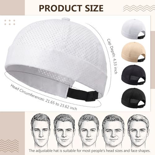 Tivi 4 Pack Mens Mesh Brimless Hat Docker Caps Quick Dry Summer Skullcap