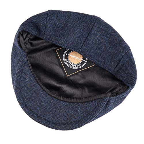 VOBOOM Men's Herringbone Flat Ivy Newsboy Hat Wool Blend Gatsby Cabbie Cap - color: Navy, size: 7 5/8