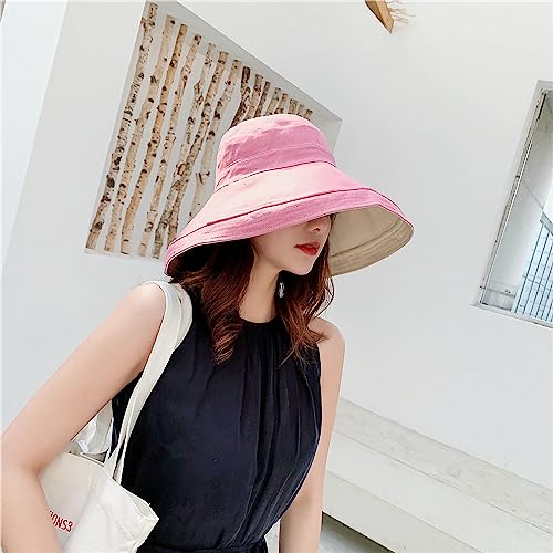 Women Wide Brim Sun Hats Metal Wired Edge Summer UV Protection Beach Fishing Hat for Hiking Garden Travel Chin Strap - color: Lant001-pink, size: One Size