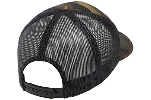 Yupoong Classic Mesh 6 Panel Retro Trucker Cap | Mid Profile Snapback - color: Green Camo/Black