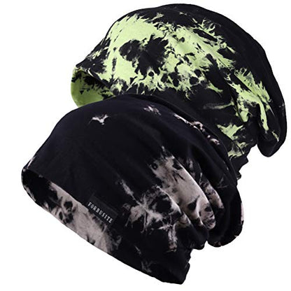Mens Slouchy Beanie Hat Thin Baggy Summer Skull Cap - color: Green/Black