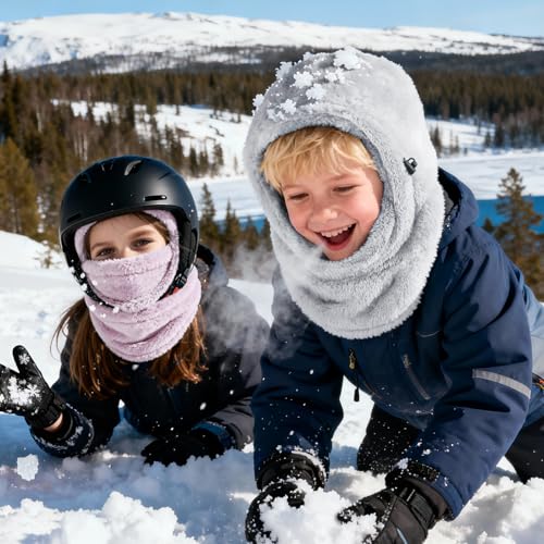 Ski Mask Kids Balaclava, Winter Ski Face Mask Cover, Fleece Hats for Kids - color: Grey