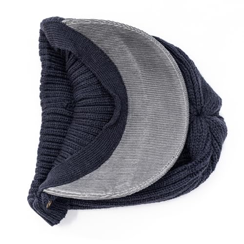 Stretch Knit Brim Beanie Hat for Men & Women – Warm Winter Cap with Visor, Soft Ribbed Cotton Acrylic Blend - color: Beige