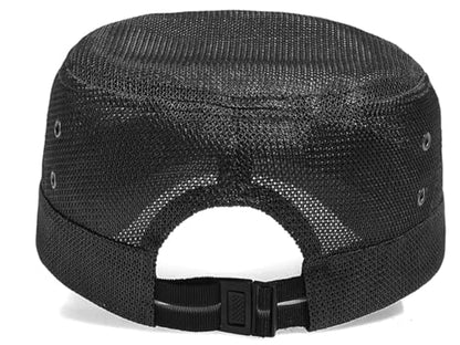 Initlove Cadet Army Cap for Men Women Military Hat Mesh Flat Top Hats for Summer - color: Black