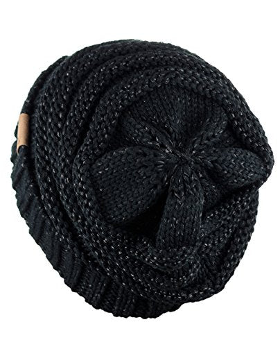 NYFASHION101 Slouch Wrinkled Beanie Cap Slouchy Skull Hat - color: Black Metallic