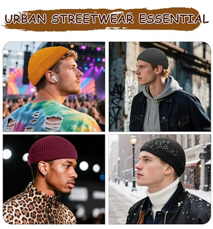 Wool Fisherman Beanie for Men Wome, Thin Knit Winter Hats Skull Cap - color: Yellow