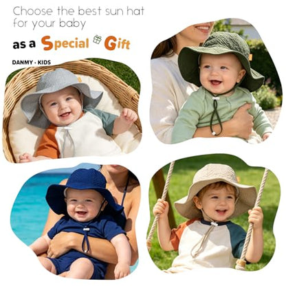 Baby Sun Hat Toddler Boy Girl Adjustable Outdoor Beach Hat Kids Wide Brim - color: Army Green & Gray & Navy -3pcs, size: 2-5T
