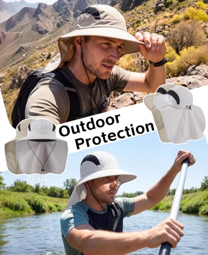 Home Prefer UPF 50+ Sun Hats for Men Women Wide Brim Fishing Hat with Neck Flap UV Protection Sunblock Safari Bucket Hat - color: Vert Khaki
