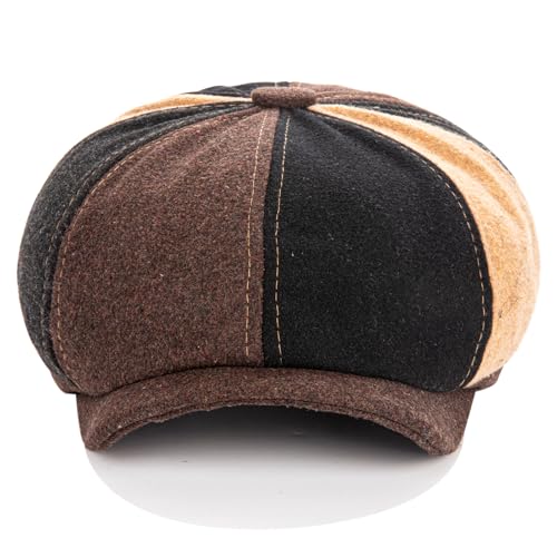 Men's Wool Newsboy Cap 8-Panel Tweed Taxi Hat Herringbone Gatsby Flat Hats - color: B-multi-color