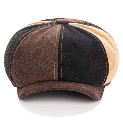 Men's Wool Newsboy Cap 8-Panel Tweed Taxi Hat Herringbone Gatsby Flat Hats - color: B-multi-color
