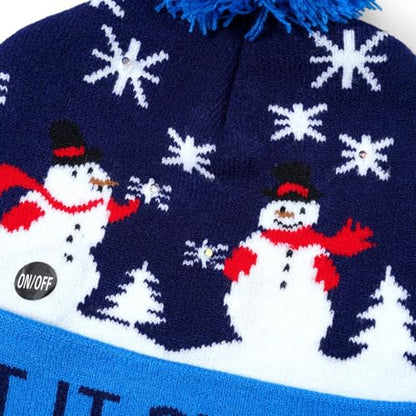 Christmas Hat 2 Pack Light Up Knitted Beanie Hat Xmas Santa Holiday Cap LED Lights - color: Blue+red