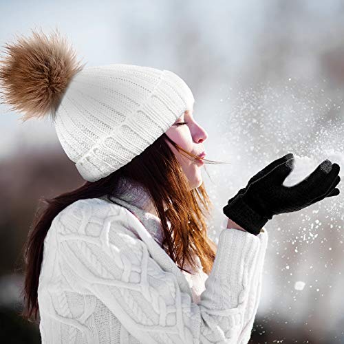 Syhood 4 Pcs Hat and Glove Set Winter Beanie and Glove Set - color: Black and White