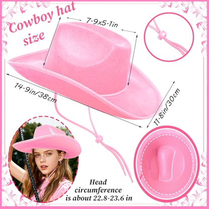 Cowgirl Hat,Western Cowboy Hats Wild West Classic Wide Brim Headwear for Men Women Halloween Cosplay,Themed Party - style: Pink Cowgirl Hat