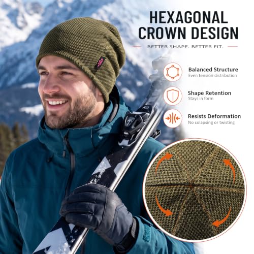 Lvaiz Winter Beanie for Men Women Warm Fleece Lined Reversible Skull Cap - color: Khaki+grey