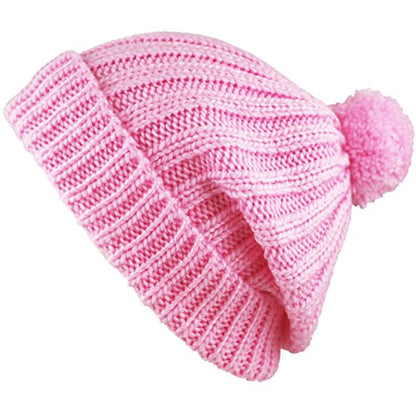 Women and Men Beanie Daily Winter Oversized Thick Stretchy Knitted Pom Pom Beanie Fleece Lined Beanie Hat - color: 2. Straight Light Pink