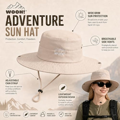 WOOH Sun Hats for Women,UPF80+ Wide Brim Foldable Bucket Hat with Adjustable Chin Strap,Summer Hat for Beach Hiking Gardening - color: Beige