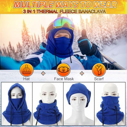 Eurzom 4 Pcs Winter Fleece Balaclava Face Mask - color: Royal Blue, Red, Orange, Rose Red