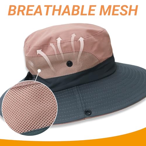 PFFY Sun Beach Hats for Women Men Wide Brim Fishing Bucket Hat - color: Pink/Grey