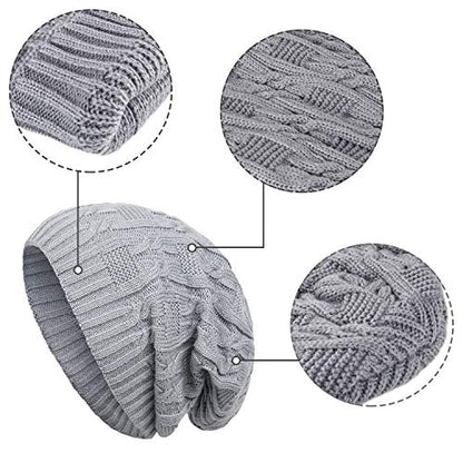 Surblue Unisex Trendy Beanie Warm Oversized Chunky Cable Knit Slouchy Woolen Hat - color: Light Gray