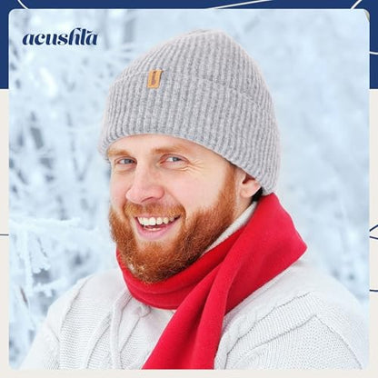 ACUSHLA 100% Merino Wool Beanie for Men & Women Knit Winter Hat Skull Cap - color: White Gray, size: Medium-Large