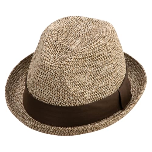Men's Fedora with Paper Straw Braid - color: Brown, size: Large