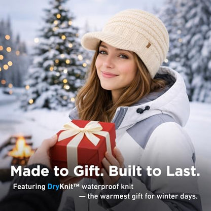 TOP-EX DryKnit Waterproof Visor Beanie for Women, Fleece Lined Winter Hat - color: Black