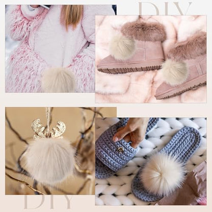Tatuo 16 Pcs Faux Fur Pom Poms for Hats, Beige - color: Beige