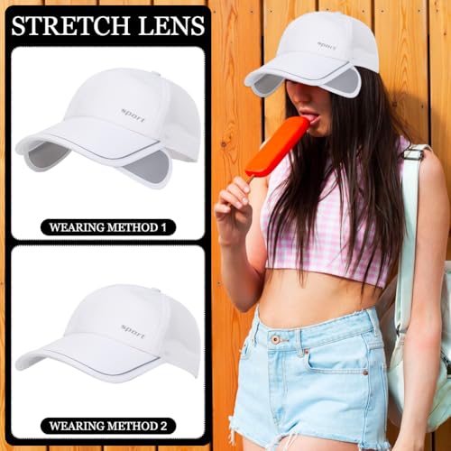 2Pcs Mesh Back Baseball Cap with Retractable Brim for Men Women UV Sun Protection Breathable Tennis Golf Visors Hats - color: White&beige