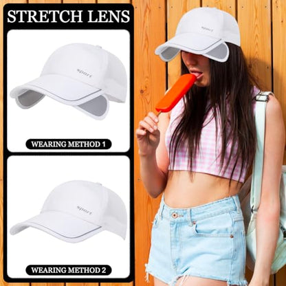 2Pcs Mesh Back Baseball Cap with Retractable Brim for Men Women UV Sun Protection Breathable Tennis Golf Visors Hats - color: White&beige