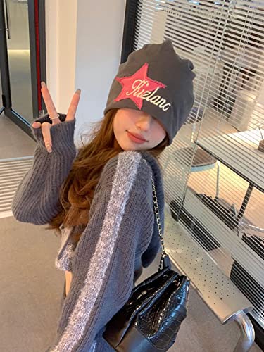 Y2K Slouch Hat Star Beanie Hat Grunge Accessories Winter Warm Cap Retro Design Knit Beanie for Women Men - color: Khaki