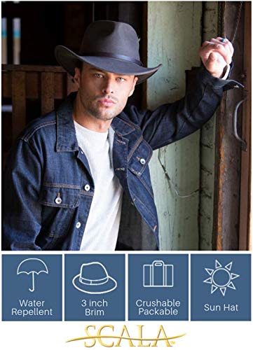 Scala - Outback Hat for Men, Wool Felt Sun Hat, Wide Brim UV Protection - color: Putty, size: Small