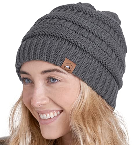 Tough Headwear Slouchy Beanie Hat - Itch-Free Winter Hats for Women - Stretchable Beanies for Women - Acrylic Winter Gear - color: Merino Wool - Dark Gray