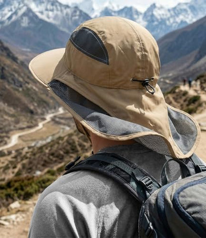 Hat Hut Ultra-Light Sun Hat with Neckflap, UPF 50+, Wide Brim, Breathable Outdoor Hiking Fishing Hats for Men - color: Khaki