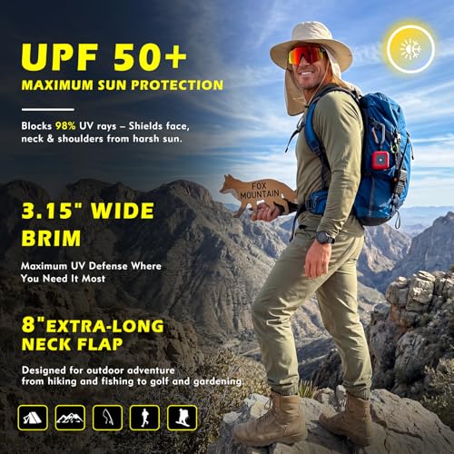 Comhats Sun Hat with Neck Flap for Men, UPF 50+ Wide Brim Cooling Oversized - color: Army Green American Flag, size: Large-X-Large