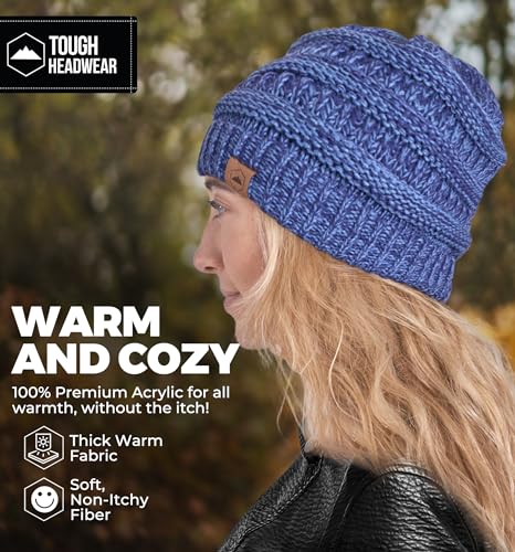 Tough Headwear Slouchy Beanie Hat - Itch-Free Winter Hats for Women - Stretchable Beanies for Women - Acrylic Winter Gear - color: Blue Melange