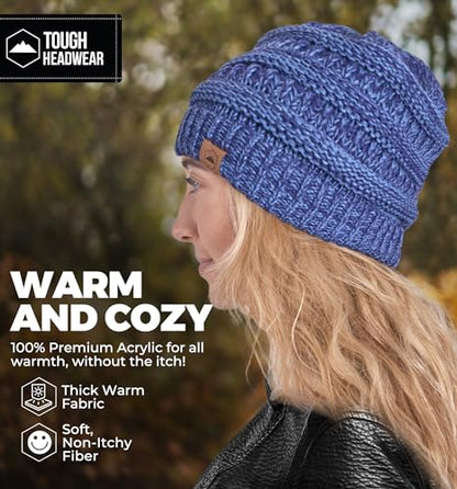Tough Headwear Slouchy Beanie Hat - Itch-Free Winter Hats for Women - Stretchable Beanies for Women - Acrylic Winter Gear - color: Blue Melange