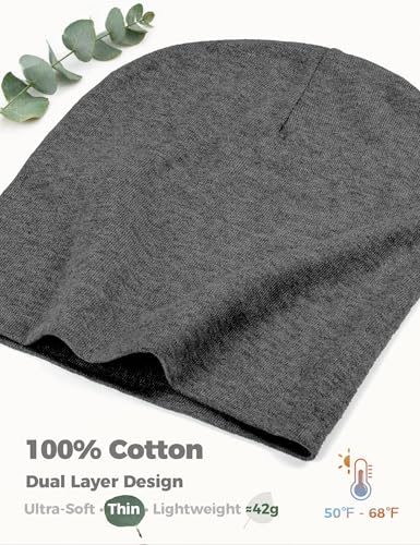 100% Cotton Thin Beanie Hat Women Men Soft Slouchy Chemo Skull Cap - color: 1pc Gray