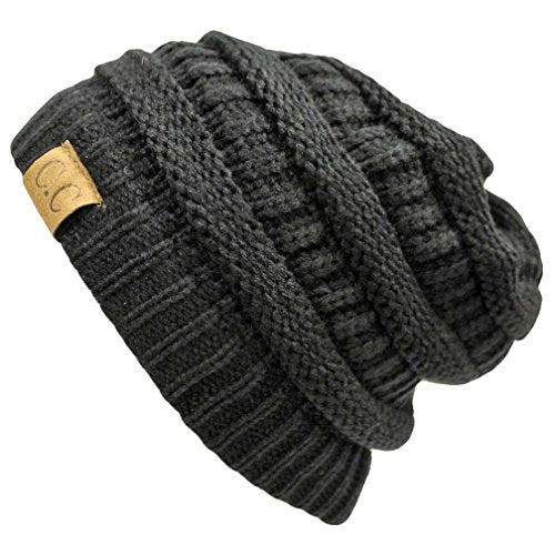 Black Thick Slouchy Knit Oversized Beanie Cap Hat,One Size,Black