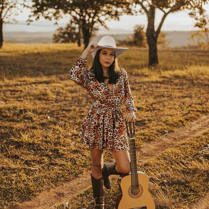 Western Cowboy Hat for Women Men Retro Suede Hat - color: Beige-small Flower Belt