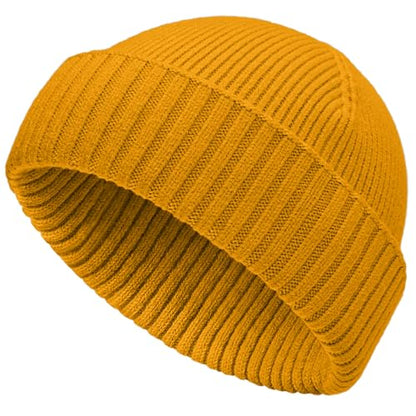 vidsel 50% Wool Double Cuff Beanie Hat for Men Women, Warm Winter Knit Cap - color: Yellow