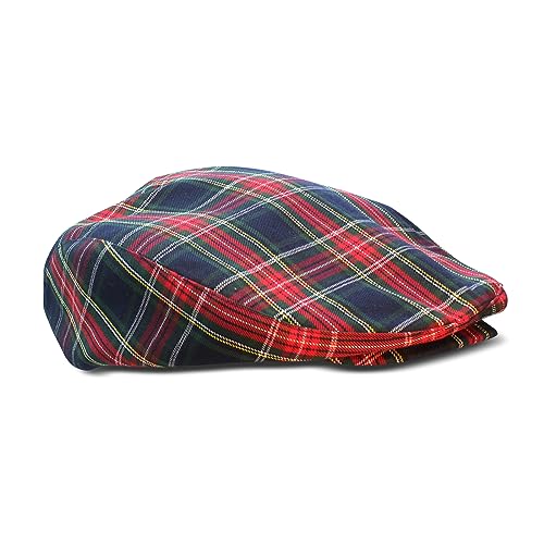 Plaid Flat Golf Cap: 'Par 5' - color: Navy Stewart