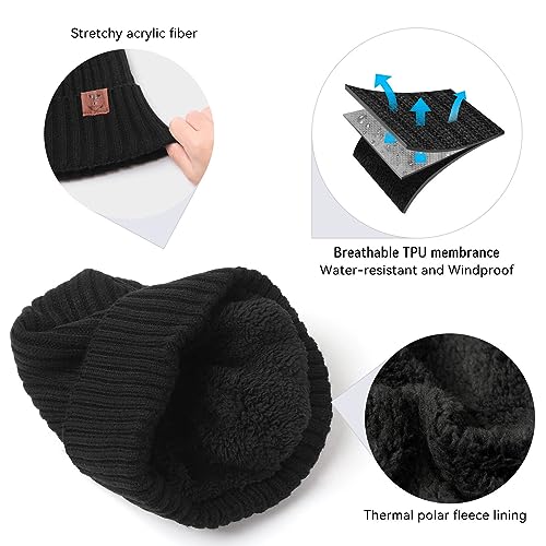 OZERO Winter Beanie for Men Women,Thermal Knit Soft Fleece Lined Hats - color: 2pack Black&black