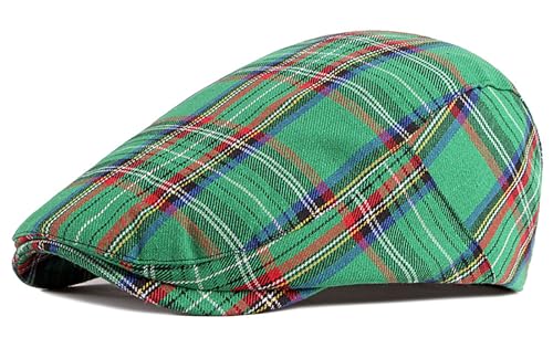 DIYDECAL Plaid Newsboy Hats Retro Flat Cap Gatsby Cabbie Driving Hat for Mens Womens - color: Green